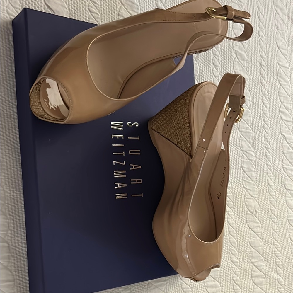 Stuart Weitzman Tan Wedge Slingbacks